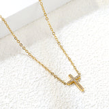 10*15mm cross with white diamond pendant necklace 42+5cm steel color/golden