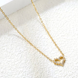 11*10mm Heart Shaped Circle with White Diamond Edge Pendant Necklace 42+5cm Steel/Golden