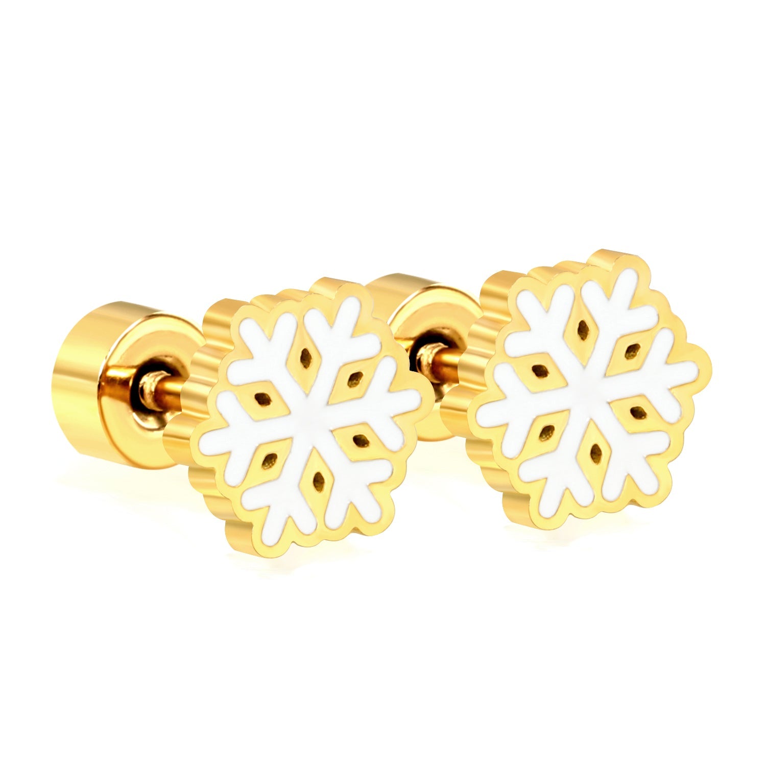 Children's Christmas winter snowflake twist plug earrings gold color asonjewelry