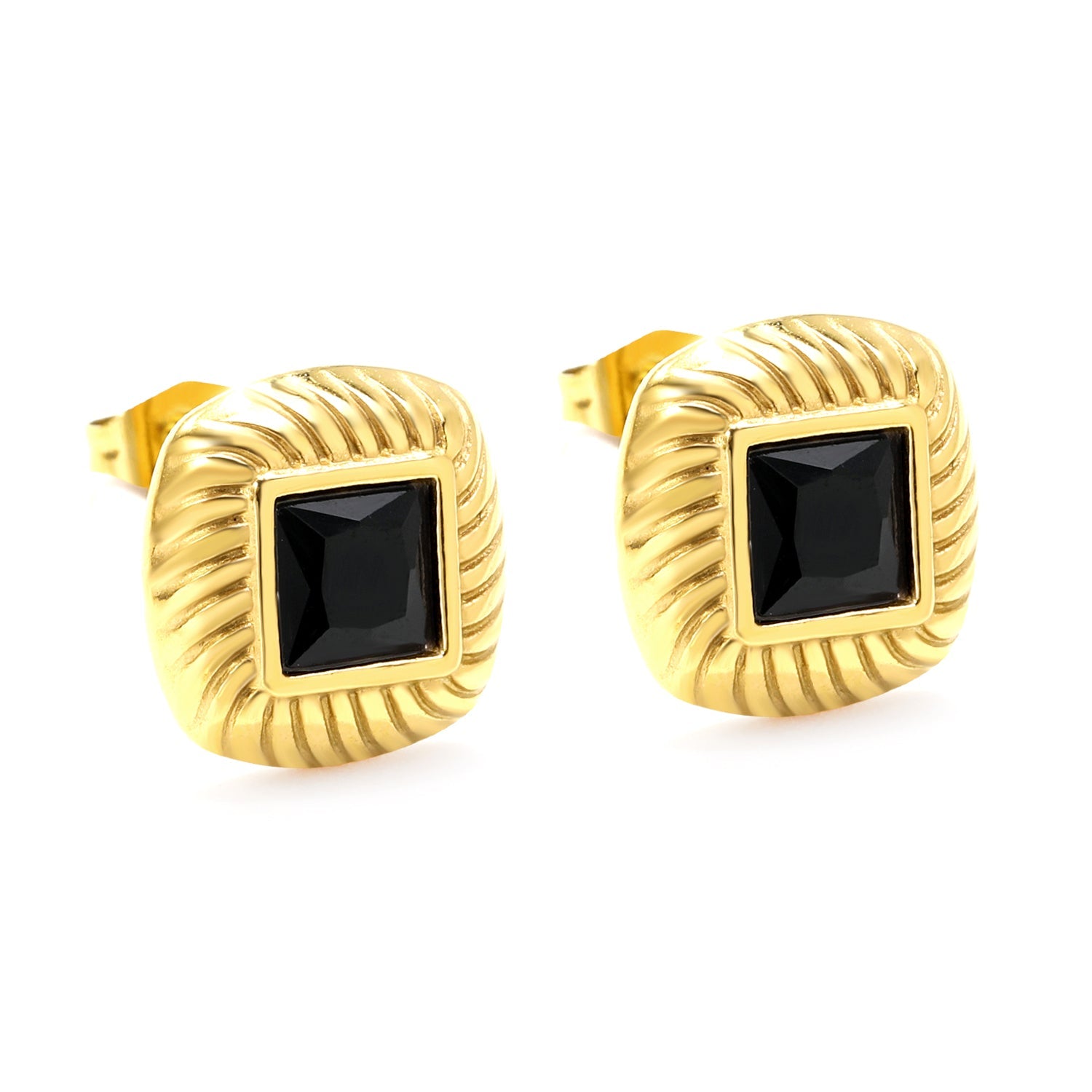 Square with Black Zirconia Earrings 12.2*12.2mm asonjewelry