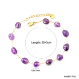 About 8.6*7mm Amethyst 0.3 Elongated Chain 20+3cm+6mm Round Plaque Bracelet Golden