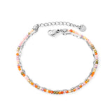 2mm color zirconium beads*18cm+double lip chain 16+3cm end chain+6mm round plate Double chain bracelet Steel/Golden