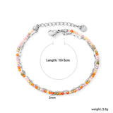 2mm color zirconium beads*18cm+double lip chain 16+3cm end chain+6mm round plate Double chain bracelet Steel/Golden
