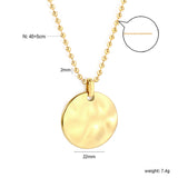 22mm Round Cake Pendant 2mm Bead Chain*40+5cm+6mm Round Plaque Necklace Golden