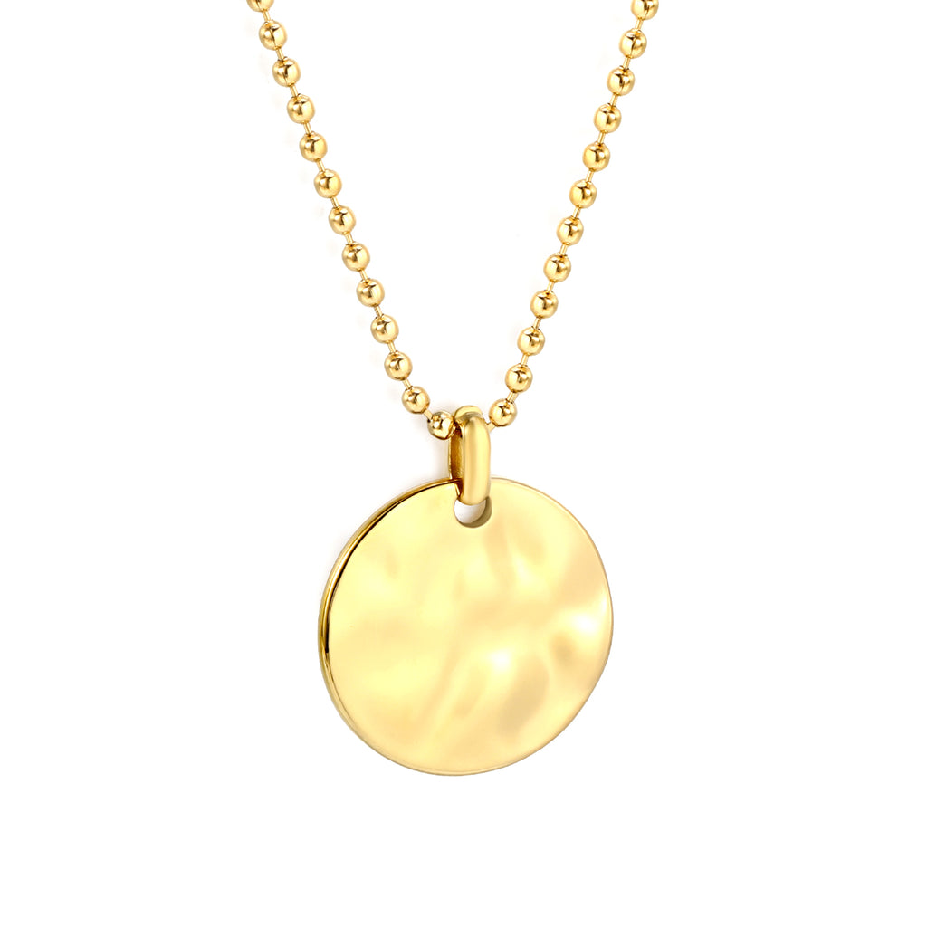 22mm Round Cake Pendant 2mm Bead Chain*40+5cm+6mm Round Plaque Necklace Golden