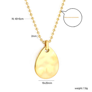 18*25mm teardrop pendant 2mm bead chain*40+5cm+6mm round plate necklace gold color