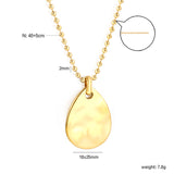 18*25mm teardrop pendant 2mm bead chain*40+5cm+6mm round plate necklace gold color