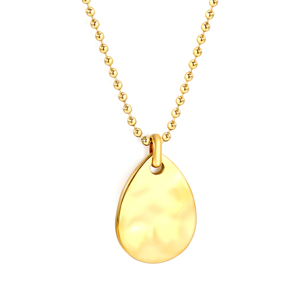 18*25mm teardrop pendant 2mm bead chain*40+5cm+6mm round plate necklace gold color