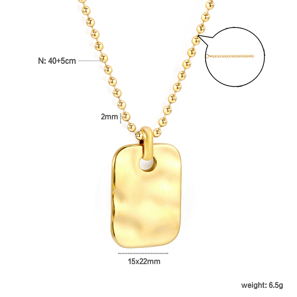15*22mm Rectangular Pendant 2mm Bead Chain*40+5cm+6mm Round Plaque Necklace Golden