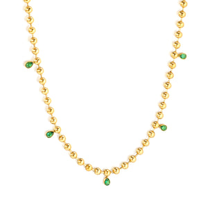 3*3.8mm teardrop emerald diamonds accessories 3mm beads chain *40+5cm+6mm round plaque Necklace Golden