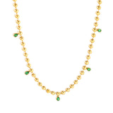 3*3.8mm teardrop emerald diamonds accessories 3mm beads chain *40+5cm+6mm round plaque Necklace Golden