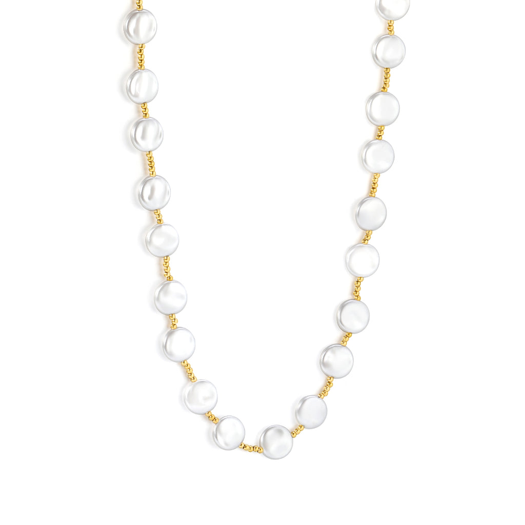 10mm round imitation pearl accessories 2mm through-hole beads *37+8cm+6mm round plate necklace gold color