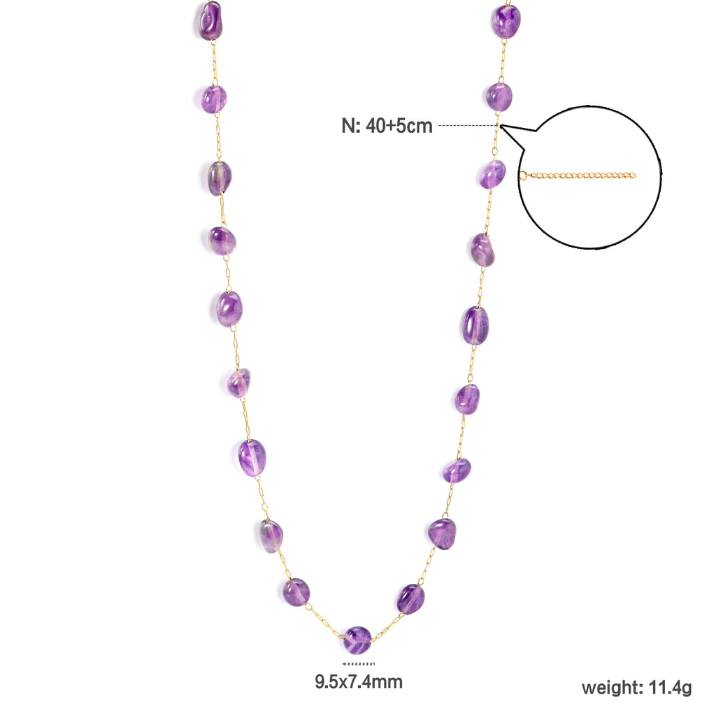 Approx. 9.5*7.4mm amethyst accessories 0.3 elongated chain 40+5cm+6mm round plate necklace gold color
