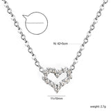 11*10mm Heart Shaped Circle with White Diamond Edge Pendant Necklace 42+5cm Steel/Golden