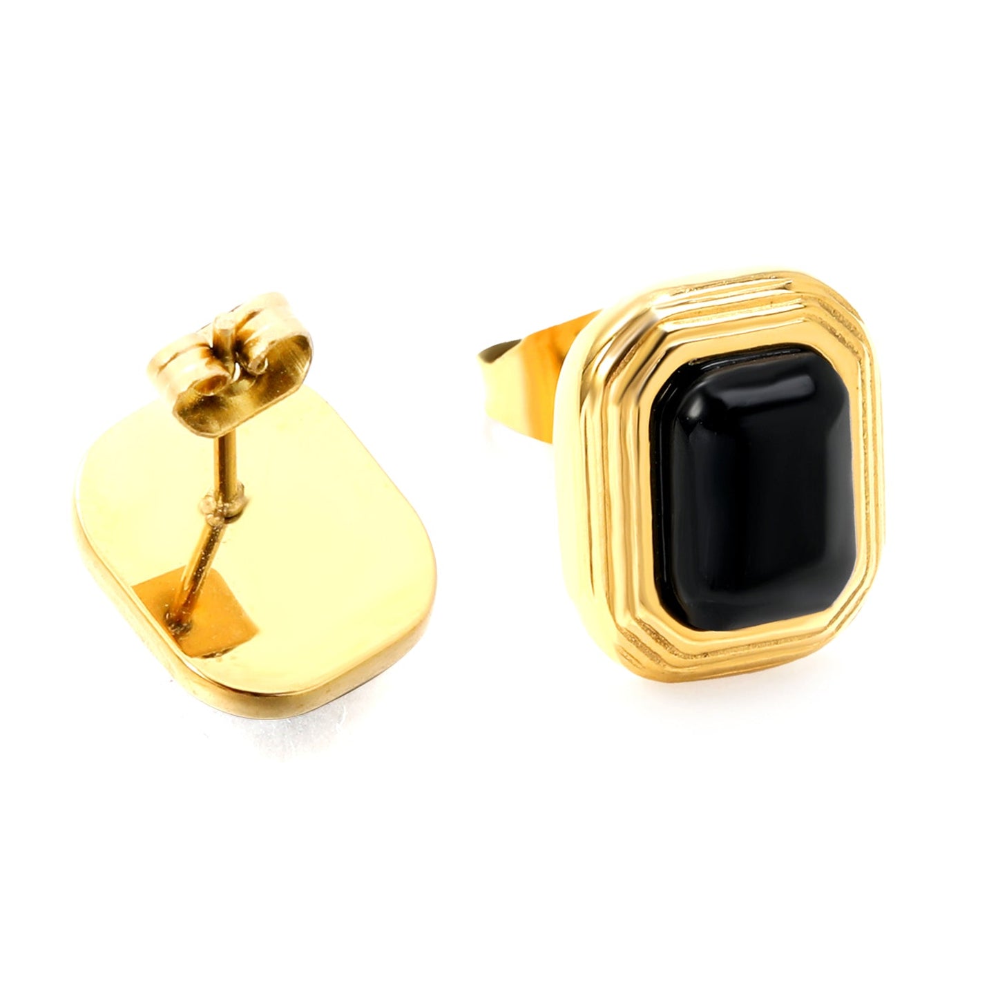 Rectangle with Black Zirconia Earrings 10.3*12.2mm asonjewelry