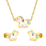 Pony set Gold color earrings:10.5*7.8mm Pendant:9.5*13mm 0.3 cross chain 40+5cm+6mm round plate