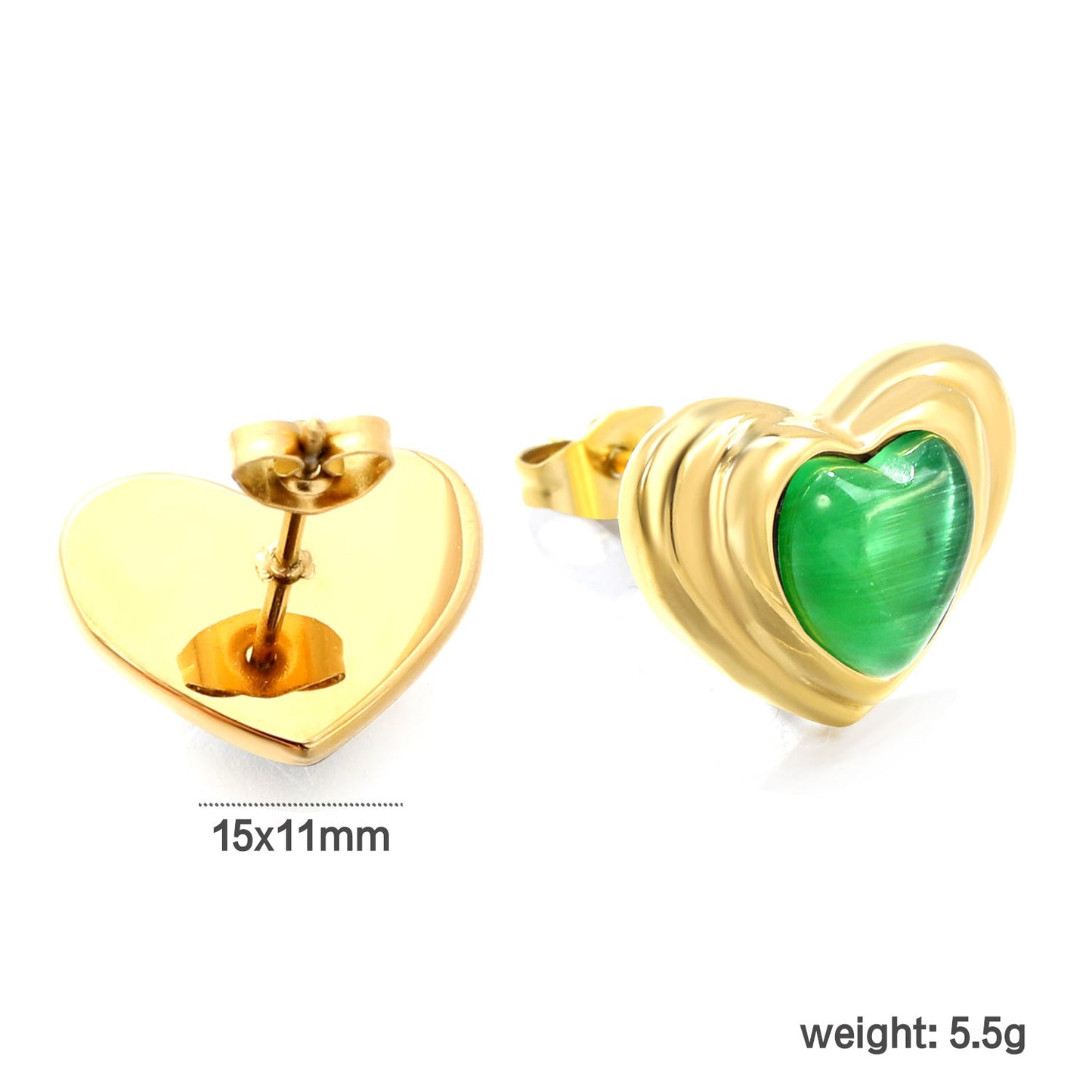 Black & Green Diamond Heart Earrings 15*11mm asonjewelry