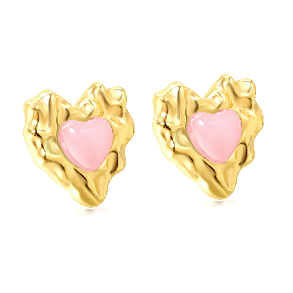 Pink & Green Diamonds Bumpy Heart Stud Earrings 15*15.6mm