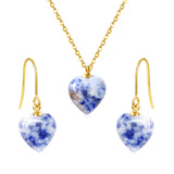 Gray/Purple/Blue Heart Stones Set Gold Earrings:12.2*12.3mm Pendant:12.2*12.3mm 0.3 Cross Chain 40+5cm+6mm Round Plaque