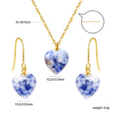 Gray/Purple/Blue Heart Stones Set Gold Earrings:12.2*12.3mm Pendant:12.2*12.3mm 0.3 Cross Chain 40+5cm+6mm Round Plaque