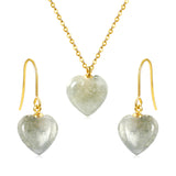 Gray/Purple/Blue Heart Stones Set Gold Earrings:12.2*12.3mm Pendant:12.2*12.3mm 0.3 Cross Chain 40+5cm+6mm Round Plaque