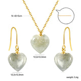 Gray/Purple/Blue Heart Stones Set Gold Earrings:12.2*12.3mm Pendant:12.2*12.3mm 0.3 Cross Chain 40+5cm+6mm Round Plaque
