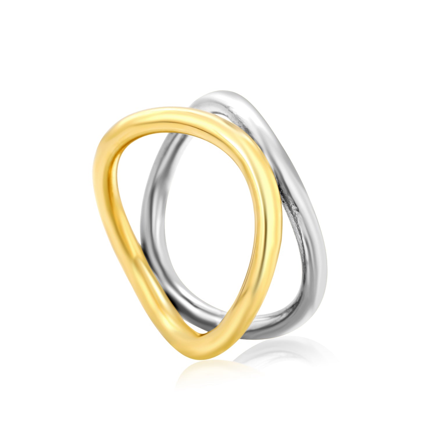 Stainless Steel Two - Tone Curved Interlocking Ring asonjewelry