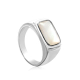 11mm Square White Steel/Gold Plated Fashion Ring