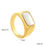 11mm Square White Steel/Gold Plated Fashion Ring