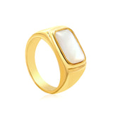 11mm Square White Steel/Gold Plated Fashion Ring