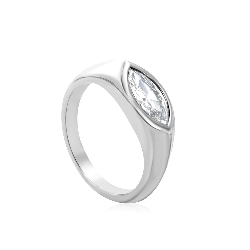 7mm H-Size White Zirconia Inlay Steel/Gold Plated Ring
