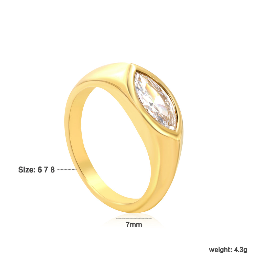 7mm H-Size White Zirconia Inlay Steel/Gold Plated Ring