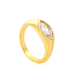 7mm H-Size White Zirconia Inlay Steel/Gold Plated Ring