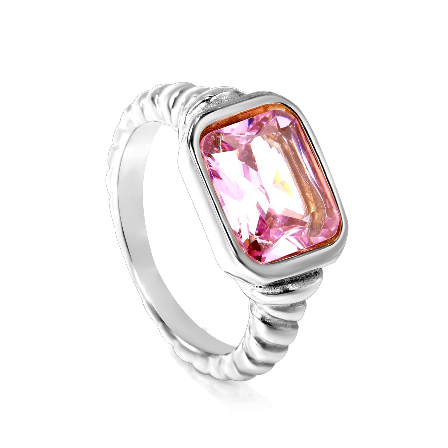 Oversized pink diamonds on a threaded band ring. asonjewelry