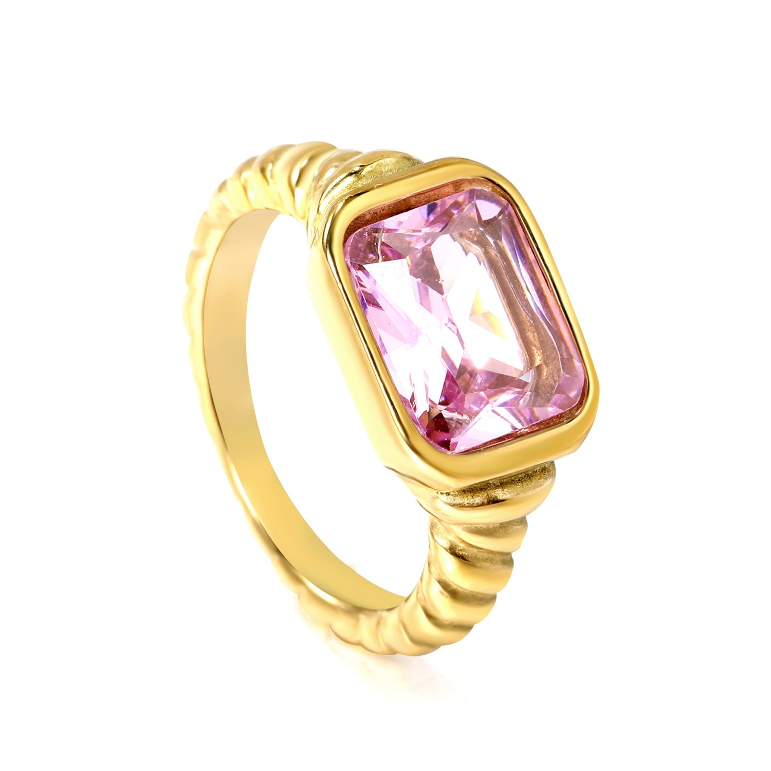 Oversized pink diamonds on a threaded band ring. asonjewelry