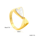 9.8mm H-Size Heart-Shaped White Shell Inlay Gold-Plated Ring