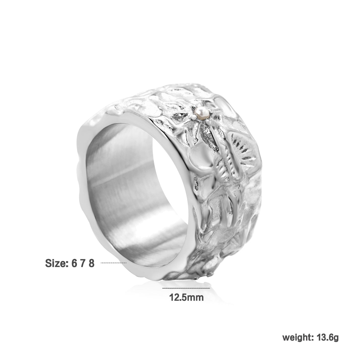 12.5mm Octagonal Pearl-Embellished Steel/Gold Tone Ring asonjewelry