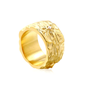 12.5mm Octagonal Pearl-Embellished Steel/Gold Tone Ring