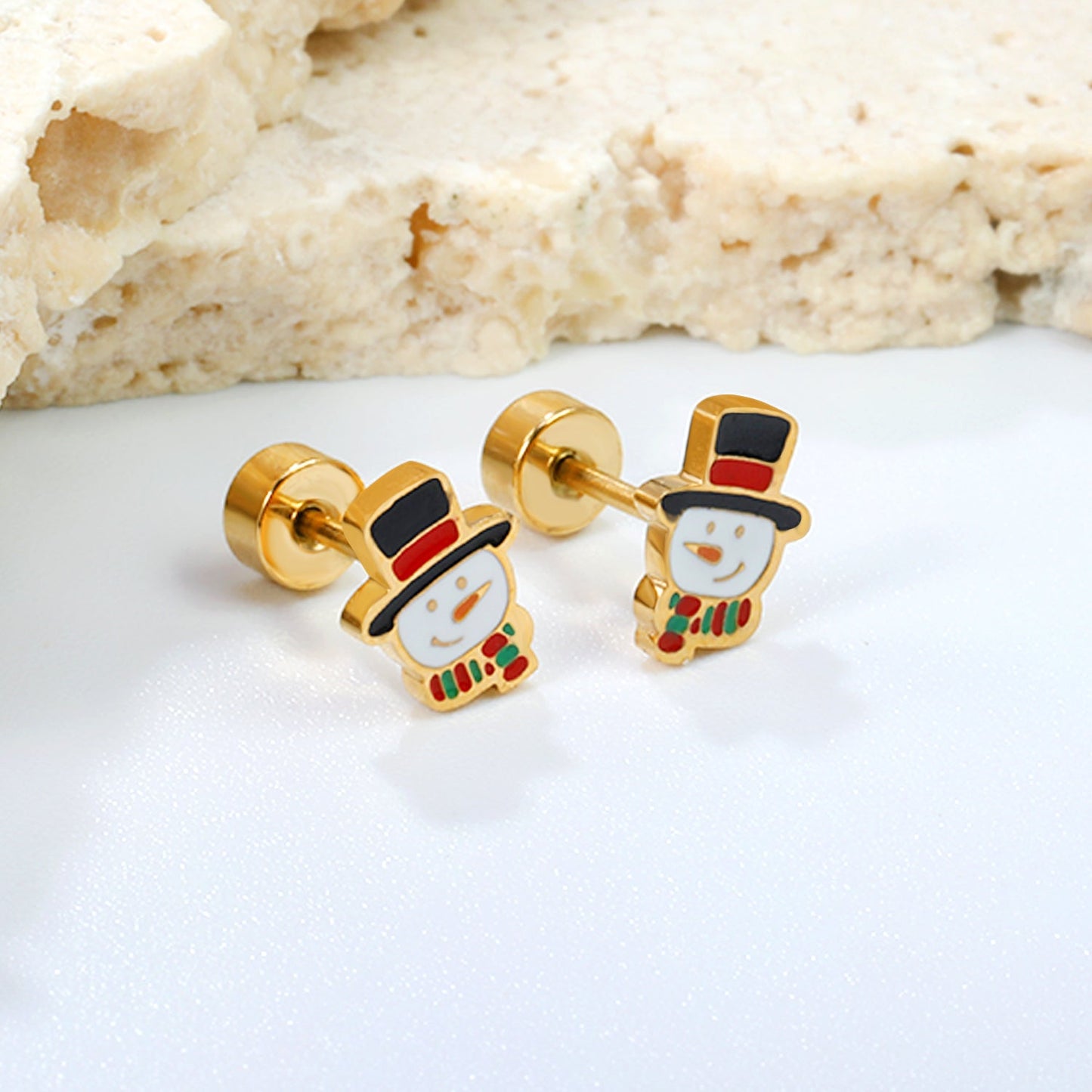 Children's Christmas cartoon snowman drop earrings gold color asonjewelry