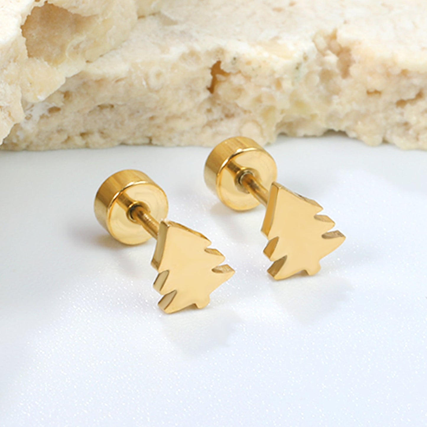 Children's Christmas Glossy Tree Shape Twist Earrings gold color asonjewelry