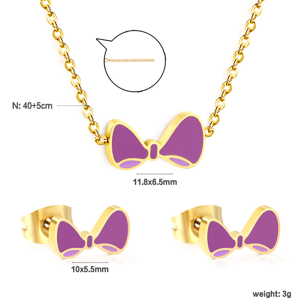 Bow Set Gold Earrings: 10*5.5mm Pendant: 11.8*6.5mm 0.3 Cross Chain 40+5cm+6mm Round Plaque