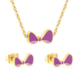 Bow Set Gold Earrings: 10*5.5mm Pendant: 11.8*6.5mm 0.3 Cross Chain 40+5cm+6mm Round Plaque