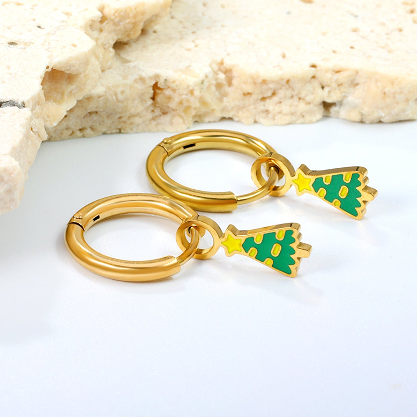 Children's Christmas Tree 6*13.5mm drop ear clips gold color asonjewelry