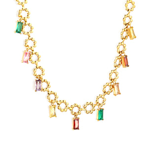 3.1*6mm square diamond mixed color accessories 7mm seven beads wreath chain *40+5cm+6mm round plate necklace Golden