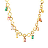 3.1*6mm square diamond mixed color accessories 7mm seven beads wreath chain *40+5cm+6mm round plate necklace Golden