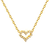 11*10mm Heart Shaped Circle with White Diamond Edge Pendant Necklace 42+5cm Steel/Golden