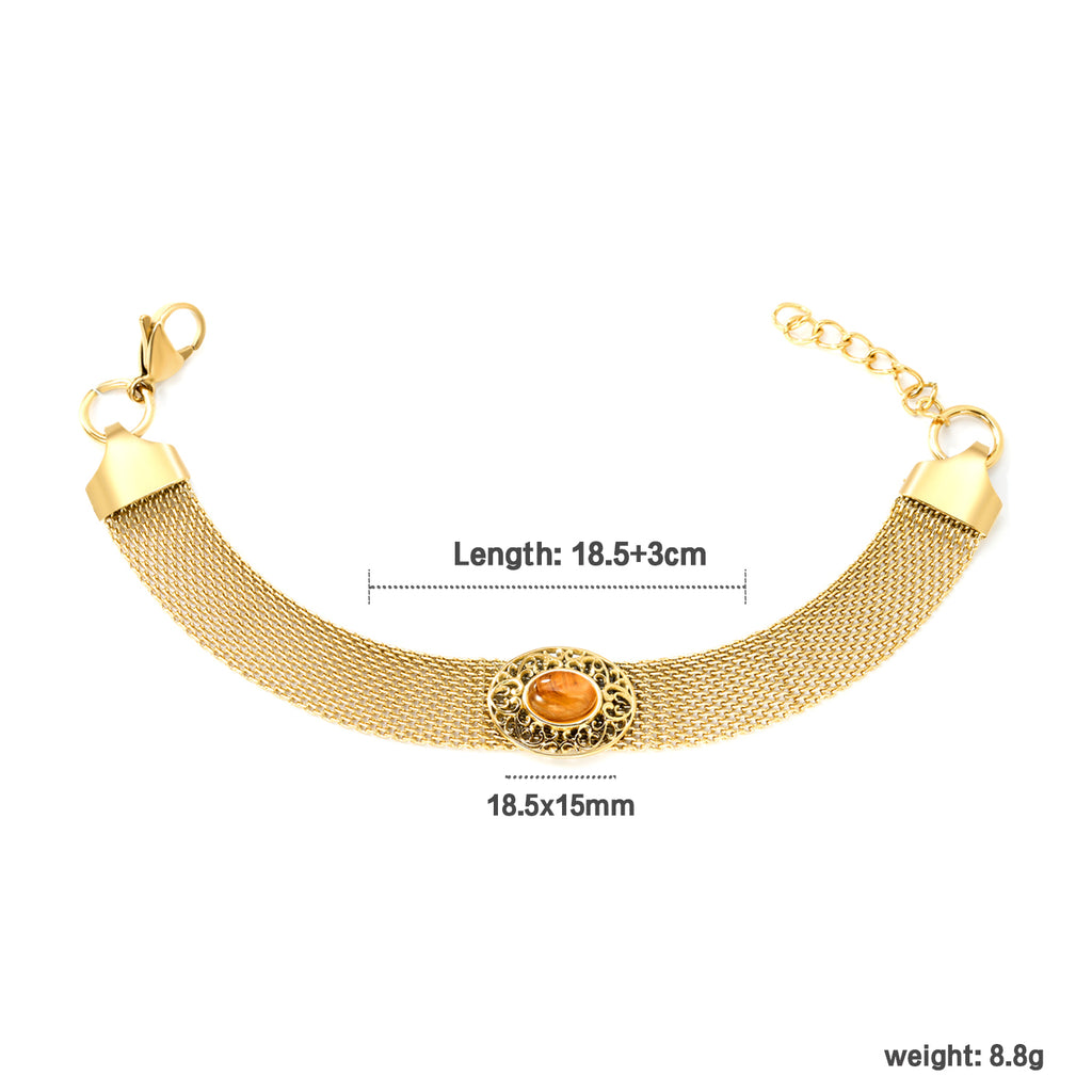 18.8*15mm Oval Hollowed Out with Earth Yellow Stones 18.5+3cm End Bracelet Bracelet Golden