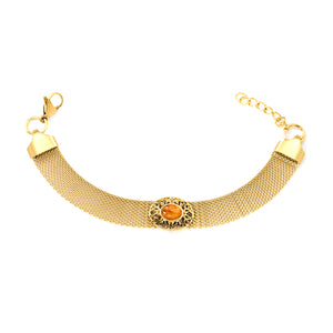 18.8*15mm Oval Hollowed Out with Earth Yellow Stones 18.5+3cm End Bracelet Bracelet Golden