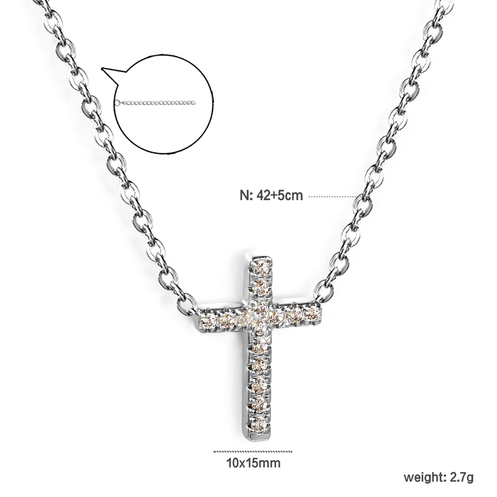10*15mm cross with white diamond pendant necklace 42+5cm steel color/golden