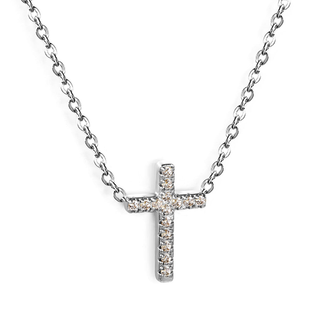 10*15mm cross with white diamond pendant necklace 42+5cm steel color/golden